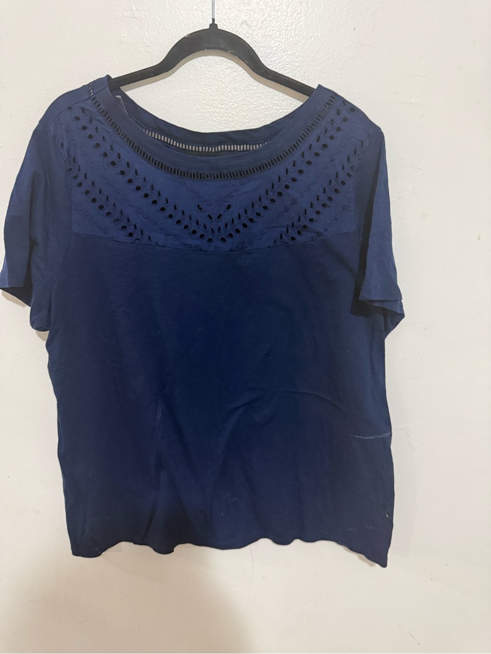 St. John's Bay Navy Short Sleeve Eyelet Yoke Top